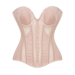 Apricot Strapless Corset Bodysuit with Adjustable Back Lace-Up, Tummy Control Shapewear for Women N23868