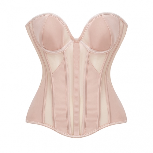 Apricot Strapless Corset Bodysuit with Adjustable Back Lace-Up, Tummy Control Shapewear for Women N23868