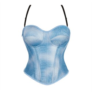 Light Blue Corset with Adjustable Back Lace-Up, Strapless Waist Trainer for Steel Bone Women N23848