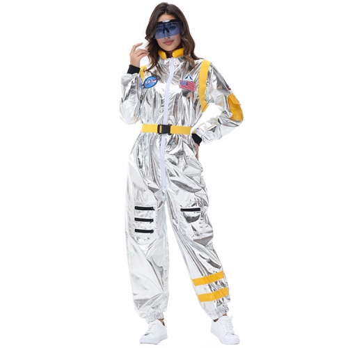 Sexy Women Silver Metallic One-piece Space Suit Adult Cosplay Costume N23775