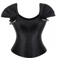 Gothic Black Brocade 10 Plastic Boned Wide Shoulder Straps Waist Cincher Overbust Corset N23587