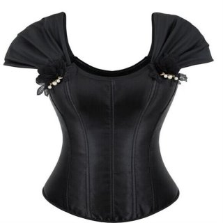 Gothic Black Brocade 10 Plastic Boned Wide Shoulder Straps Waist Cincher Overbust Corset N23587