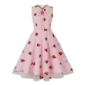 Women's Clothing Gothic Contrast Mesh Sleeveless Dress Elegant Bow Tie Pleated Dress N23438