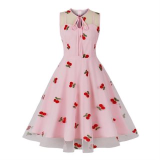 Women's Clothing Gothic Contrast Mesh Sleeveless Dress Elegant Bow Tie Pleated Dress N23438