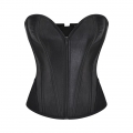 Retro Black Steel Boned Zipper Lace-up Closure Body Shaper Overbust Corset N23328