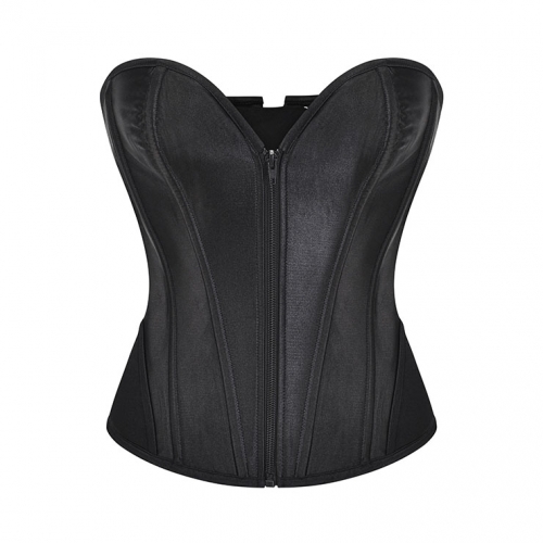 Retro Black Steel Boned Zipper Lace-up Closure Body Shaper Overbust Corset N23328