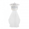 Fashion White Sequins Cosplay Halloween Bride Costume Top Hat and Veil J23304