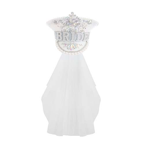 Fashion White Sequins Cosplay Halloween Bride Costume Top Hat and Veil J23304
