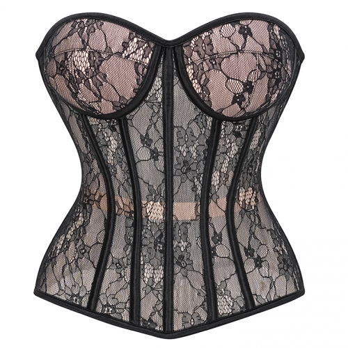 Victorian Steampunk Corset Top with Lace-Up Back & Boning N23906