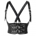 Steampunk Leather Corset Top with Adjustable Buckle and Cross Back Straps N23905