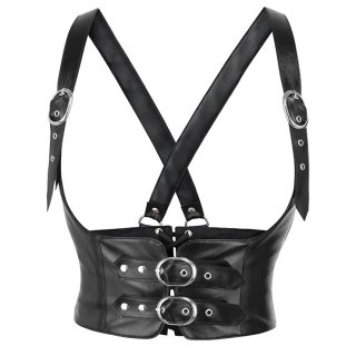 Steampunk Leather Corset Top with Adjustable Buckle and Cross Back Straps N23905