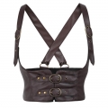 Steampunk Leather Corset Top with Adjustable Buckle and Cross Back Straps N23904