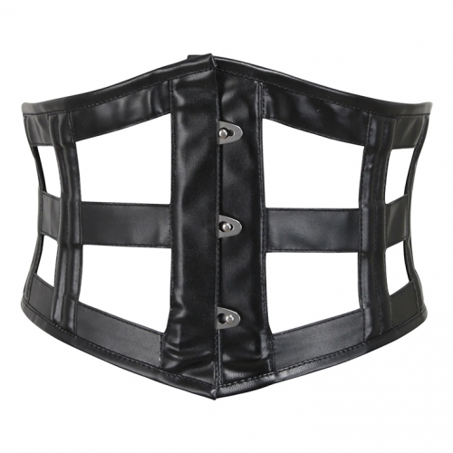 Black Leather Corset Belt with Lace-Up Detail, Gothic Punk Wide Waist Cincher Belt for Women N23903
