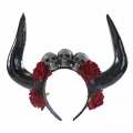 Gothic Dark Rose Imitation Ox Horn Skull Head Halloween Hair Accessory J22905