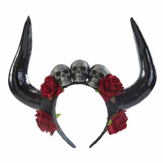 Gothic Dark Rose Imitation Ox Horn Skull Head Halloween Hair Accessory J22905