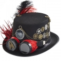 Feather Steampunk Compass and Gear Goggles Masquerade Halloween Costume Top Hat J22864