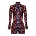 Red Pattern 3D Printed High Neck Long Bodycon Jumpsuit Halloween Costume N22347