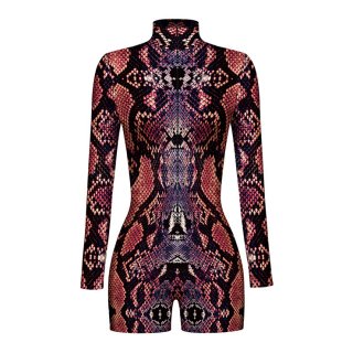 Red Pattern 3D Printed High Neck Long Bodycon Jumpsuit Halloween Costume N22347