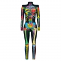 Scary Multiple Colors Bone 3D Digital Printed Unitard Skeleton High Neck Bodysuit Halloween Costume N22315