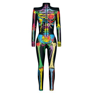 Scary Multiple Colors Bone 3D Digital Printed Unitard Skeleton High Neck Bodysuit Halloween Costume N22315