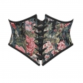 Vintage Embroidered Floral Corset Belt, Front Lace-Up Waist Cincher with Back Zipper N23879