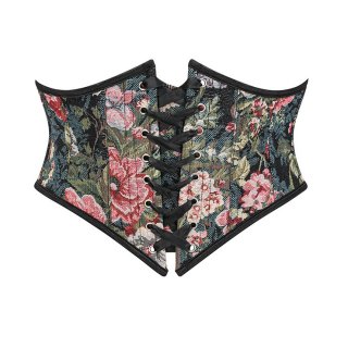 Vintage Embroidered Floral Corset Belt, Front Lace-Up Waist Cincher with Back Zipper N23879