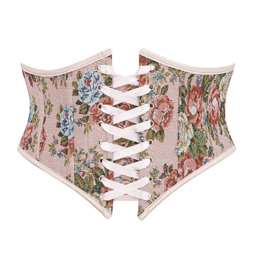 Vintage Embroidered Floral Corset Belt, Front Lace-Up Waist Cincher with Back Zipper N23878