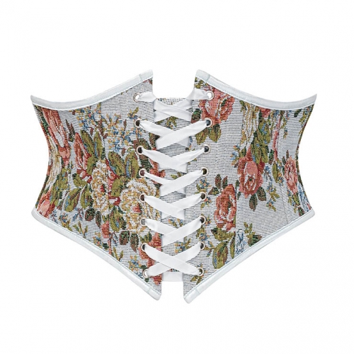 Vintage Embroidered Floral Corset Belt, Front Lace-Up Waist Cincher with Back Zipper N23877
