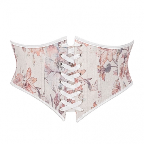 Vintage Embroidered Floral Corset Belt, Front Lace-Up Waist Cincher with Back Zipper N23873