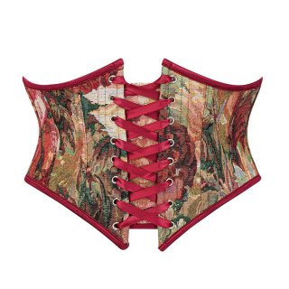Vintage Embroidered Floral Corset Belt, Front Lace-Up Waist Cincher with Back Zipper N23871