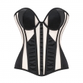 Black/Apricot Strapless Corset Bodysuit with Adjustable Back Lace-Up, Tummy Control Shapewear for Women N23869