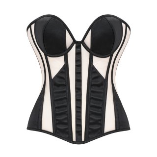 Black/Apricot Strapless Corset Bodysuit with Adjustable Back Lace-Up, Tummy Control Shapewear for Women N23869
