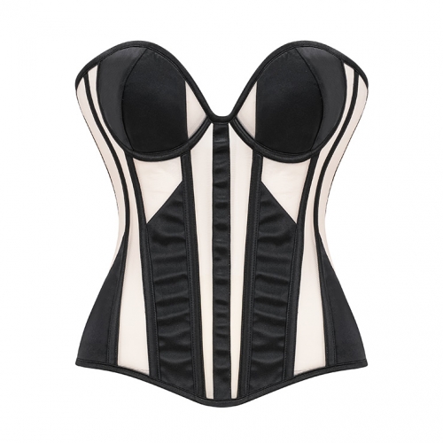 Black/Apricot Strapless Corset Bodysuit with Adjustable Back Lace-Up, Tummy Control Shapewear for Women N23869
