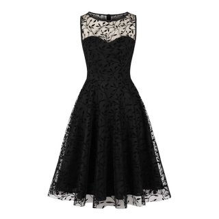 Sexy Black See-through Embroidered Mesh Sleeveless High Waist Cocktail Party Midi Dress N22085