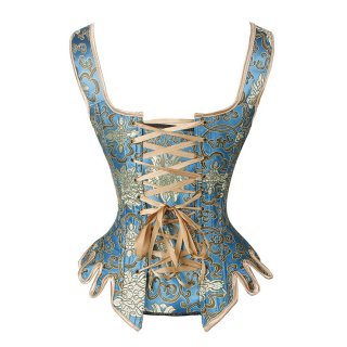 Gothic Brocade Wide Shoulder Straps 14 Steel Bones Wavy Hem Waist Cincher Overbust Corset N21873