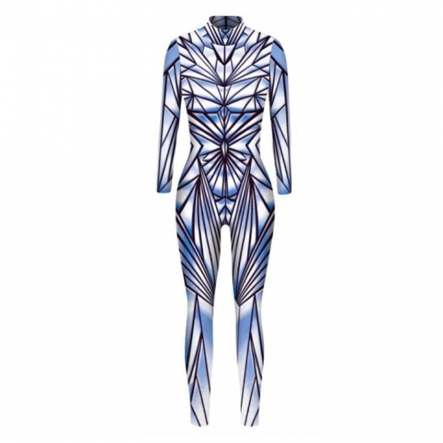 Futuristic Robot 3D Printed Unitard Humanoid High Neck Bodysuit Halloween Cosplay Costume N21401