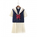 Cute Navy Collar Blouse With Skirt Academy Uniform Sets School Girl Cosplay Costume N20557