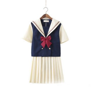 Cute Navy Collar Blouse With Skirt Academy Uniform Sets School Girl Cosplay Costume N20557