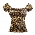 Fashion Leopard Pattern Short Sleeve Off Shoulder Casual Ruffled Blouse Top N20155