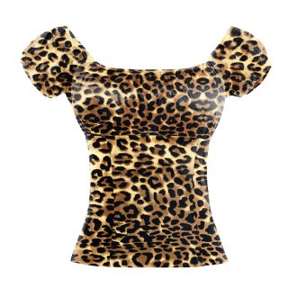 Fashion Leopard Pattern Short Sleeve Off Shoulder Casual Ruffled Blouse Top N20155