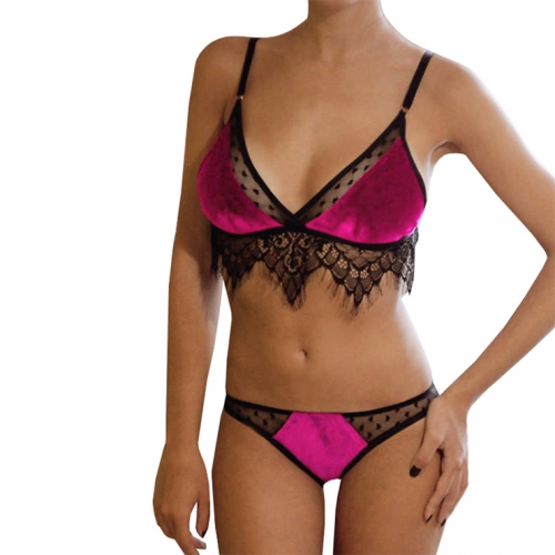 Sexy Rose Sheer Floral Lace Thin Shoulder Strap Bra and Panty Suit N19301