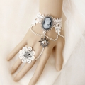 Retro White Lace Wristband Silver Sun Charms Bracelet with Crown Ring J18094