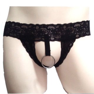 Sexy Underwear Black Elastic Wide Lace G-string Crotchless Thong PT17608