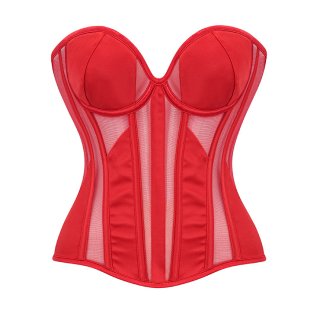Red Strapless Corset Bodysuit with Adjustable Back Lace-Up, Tummy Control Shapewear for Women N23867