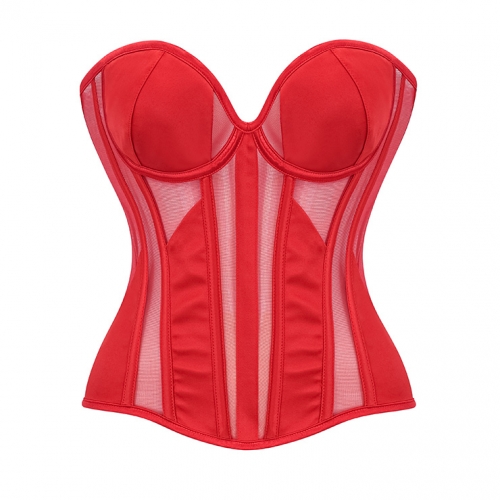 Red Strapless Corset Bodysuit with Adjustable Back Lace-Up, Tummy Control Shapewear for Women N23867
