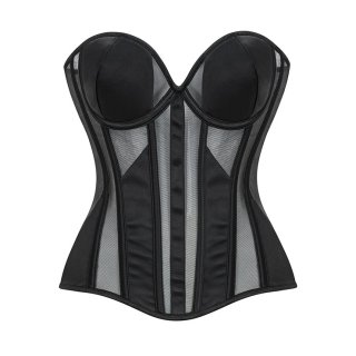 Black Strapless Corset Bodysuit with Adjustable Back Lace-Up, Tummy Control Shapewear for Women N23866