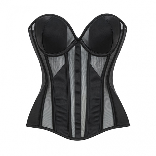 Black Strapless Corset Bodysuit with Adjustable Back Lace-Up, Tummy Control Shapewear for Women N23866