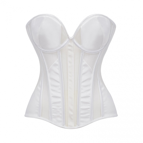 White Boned Corset, Strapless V-Neck Bustier with Back Lace-Up for Waist Shaping N23865