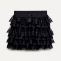 Girls' Black Layered Lace Trim Skirted Shorts, Playful Summer Outfit for Toddlers HG23863