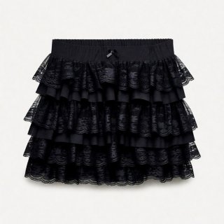 Girls' Black Layered Lace Trim Skirted Shorts, Playful Summer Outfit for Toddlers HG23863